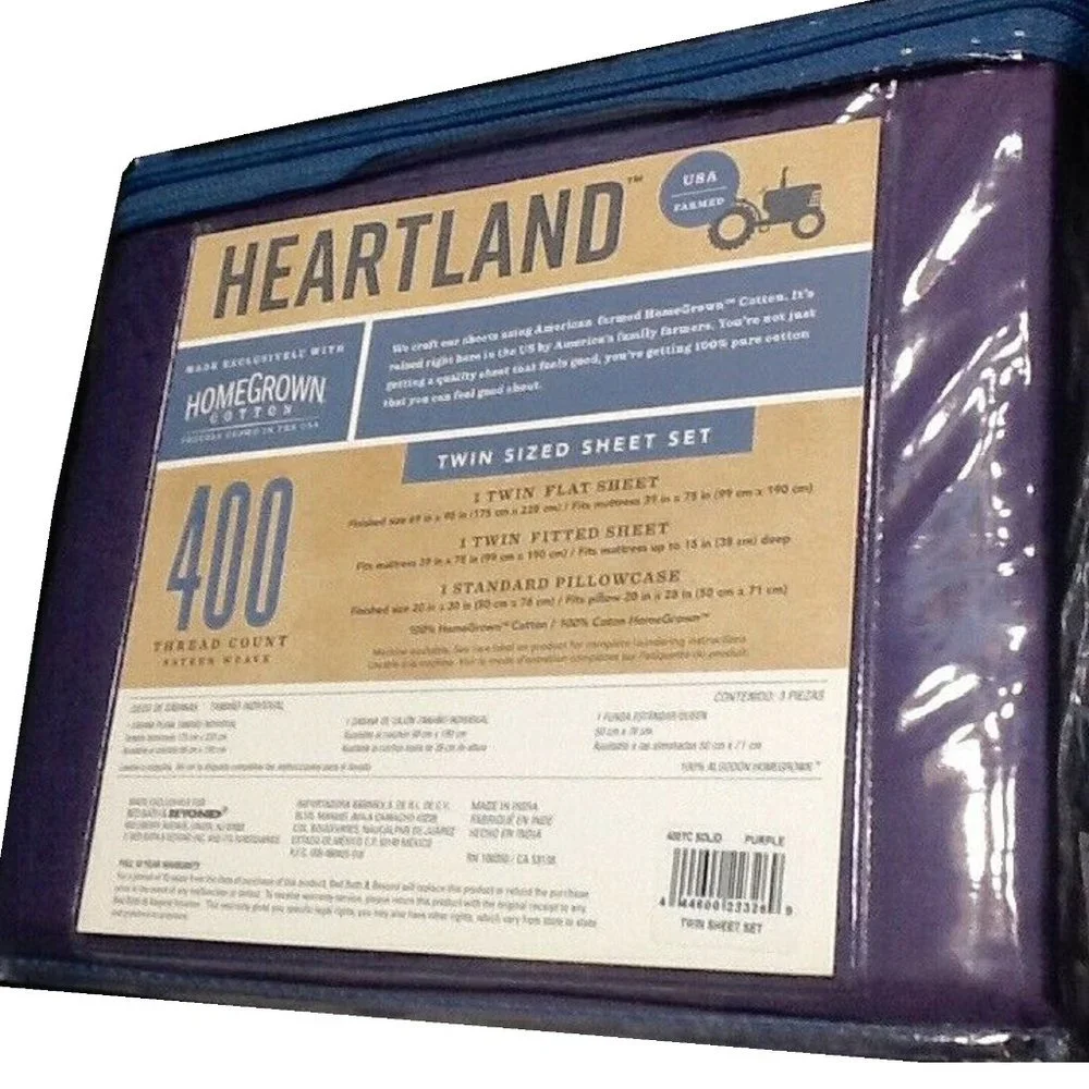 new 3-piece PURPLE Heartland 400 TC 100% Cotton Satee-Weave TWIN Sheet Set